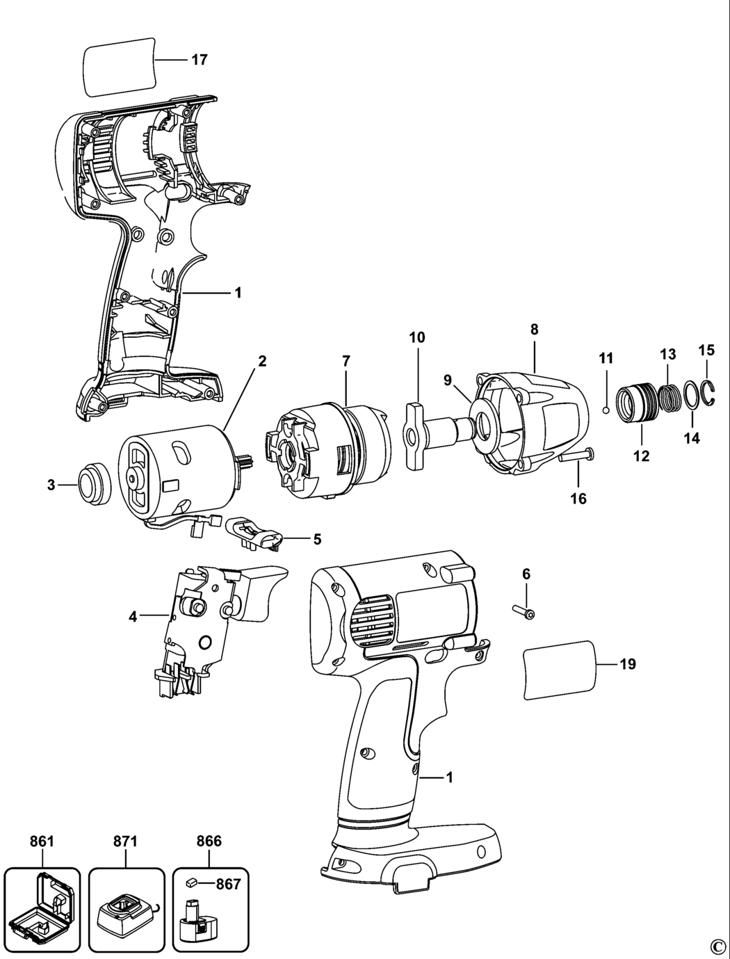 Dewalt DW054K Type 1 Impact Wrench Spare Parts