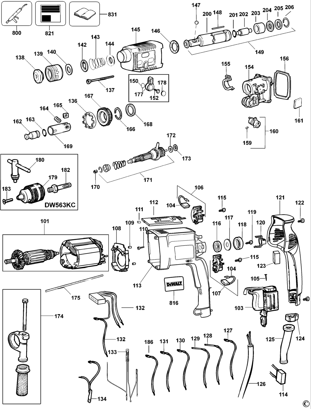 Dewalt DW566K Type 2 Rotary Hammer Spare Parts