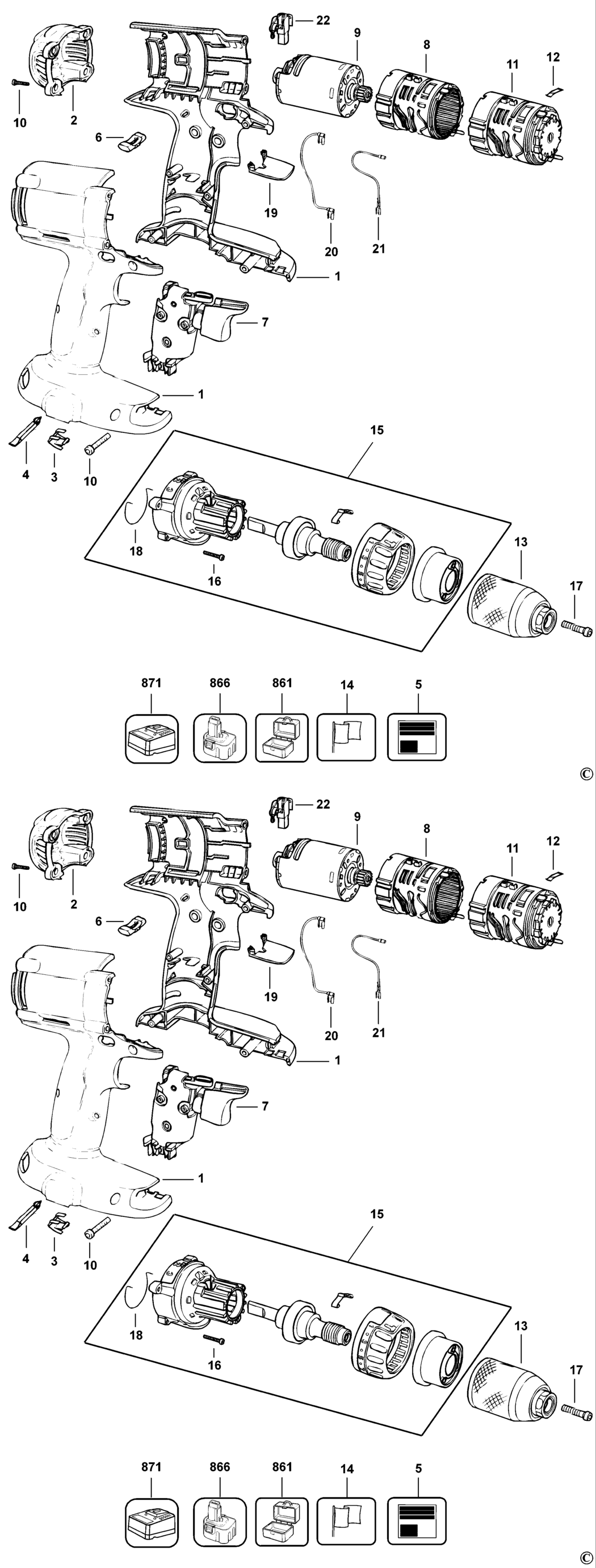 Dewalt DW984K Type 1 Cordless Drill Spare Parts