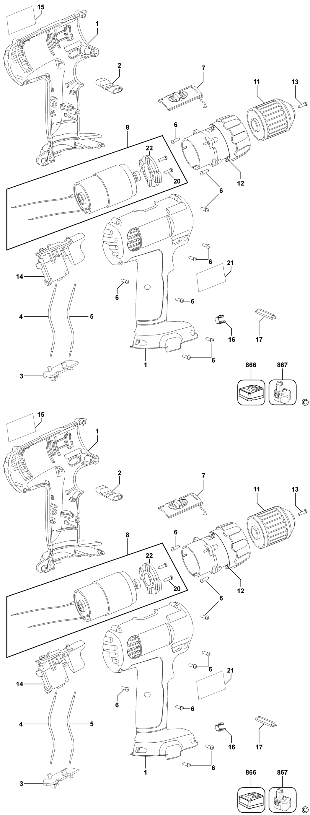 Dewalt DC740 Type 2 Cordless Drill Spare Parts