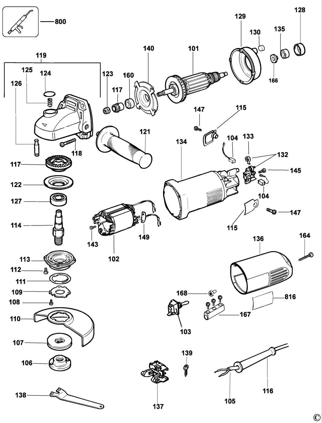 Dewalt DW812 Type 4 Small Angle Grinder Spare Parts