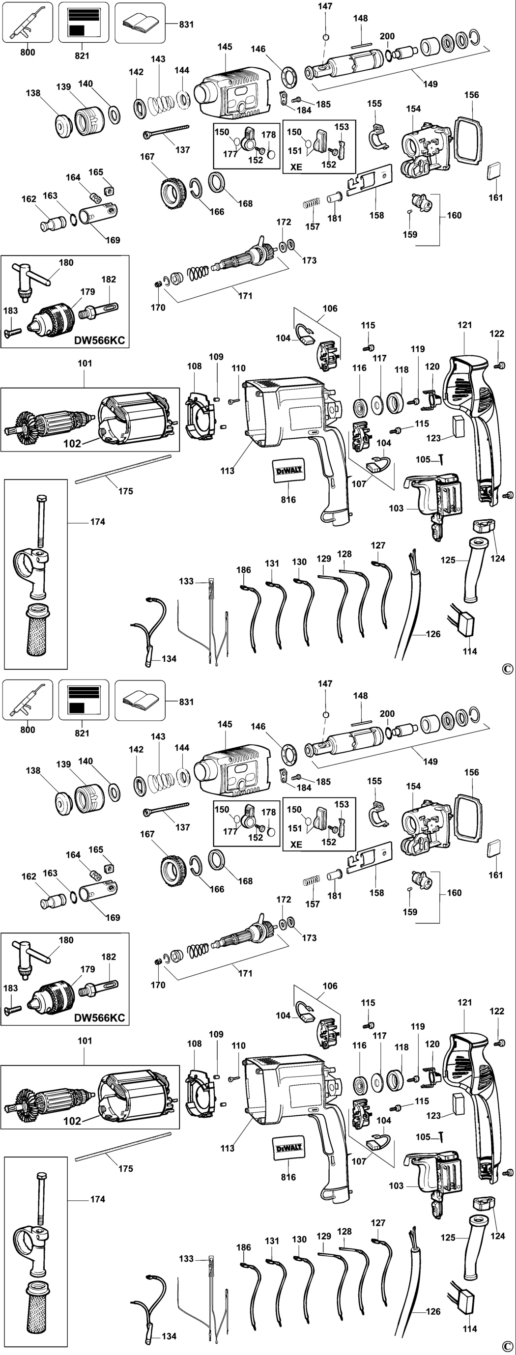 Dewalt DW566K Type 4 Rotary Hammer Spare Parts