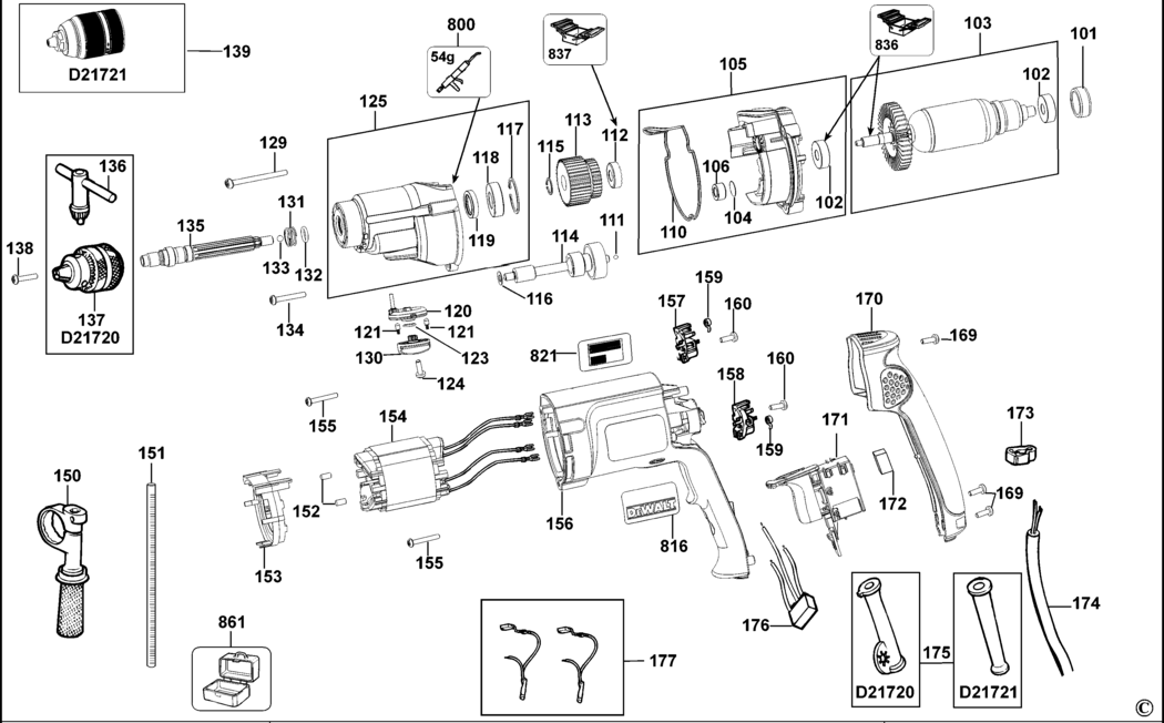 Dewalt D21720 Type 4 Drill Spare Parts