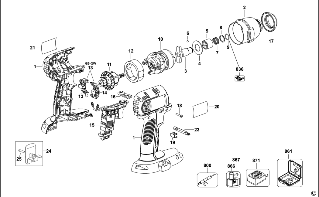 Dewalt DC825 Type 1 Impact Driver Spare Parts