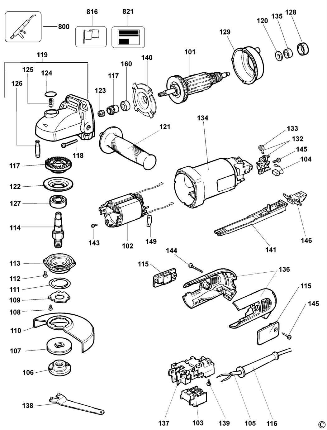 Dewalt DW813 Type 4 Small Angle Grinder Spare Parts