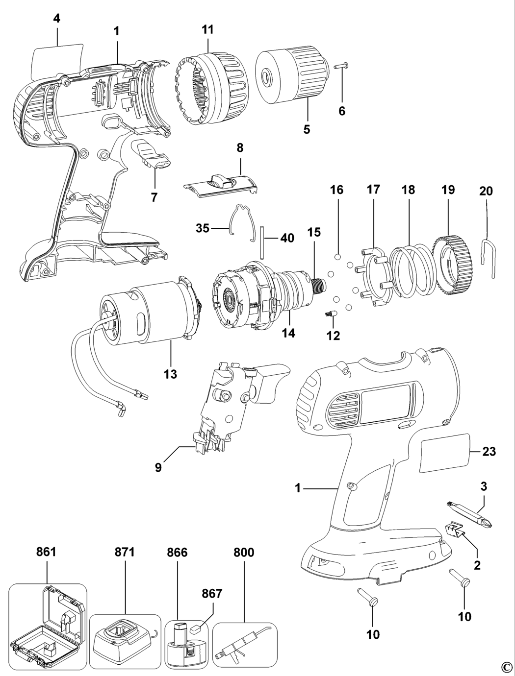 Dewalt DC759 Type 1 Cordless Drill Spare Parts