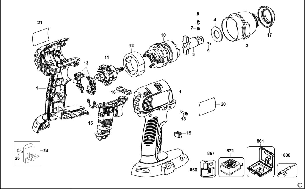 Dewalt DC822 Type 1 Impact Wrench Spare Parts