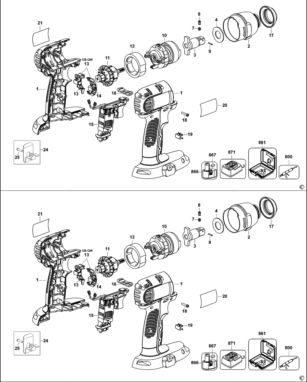 Dewalt DC830 Type 1 Impact Wrench Spare Parts