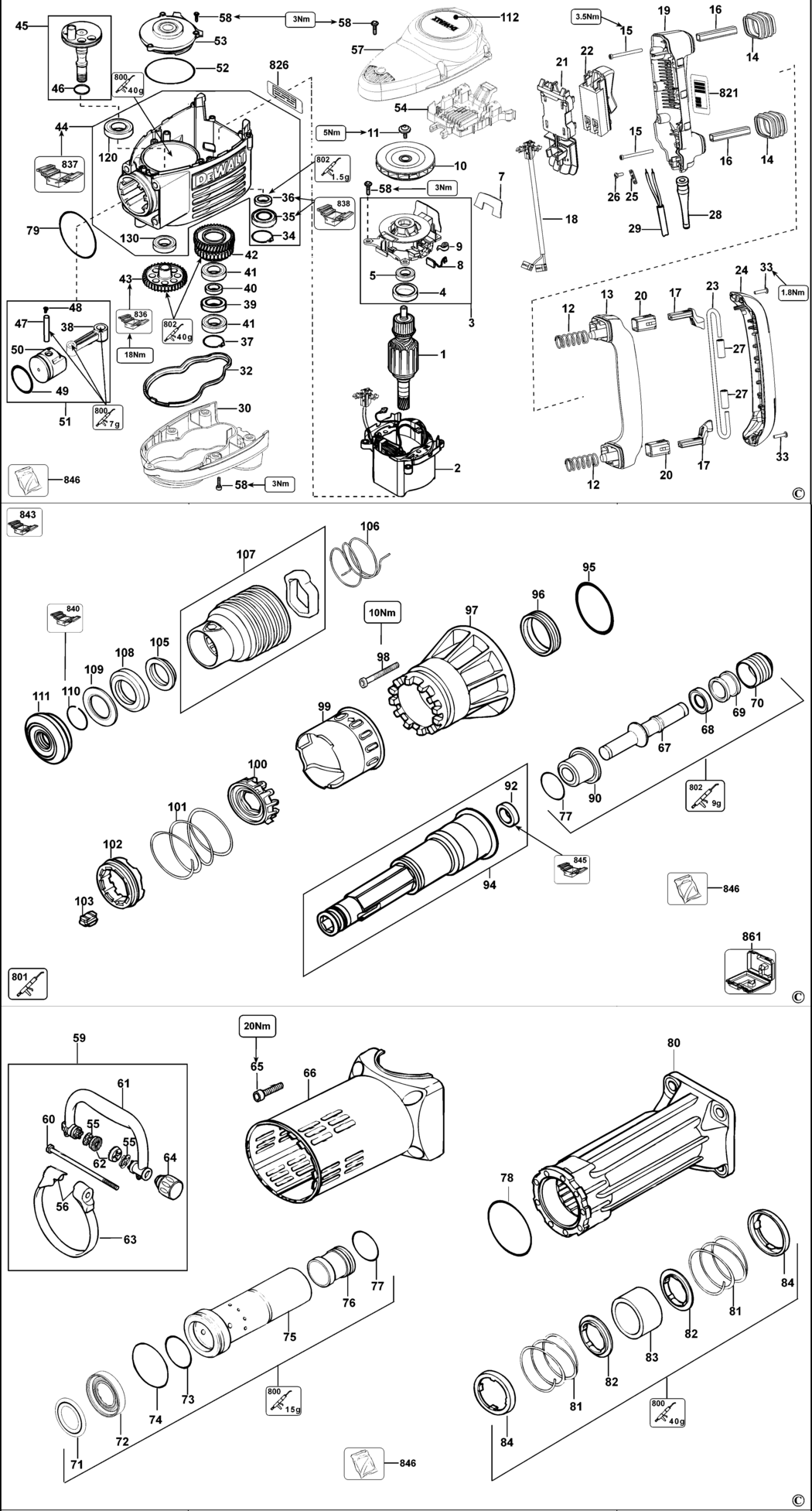 Dewalt D25941K Type 1 Demolition Hammer Spare Parts