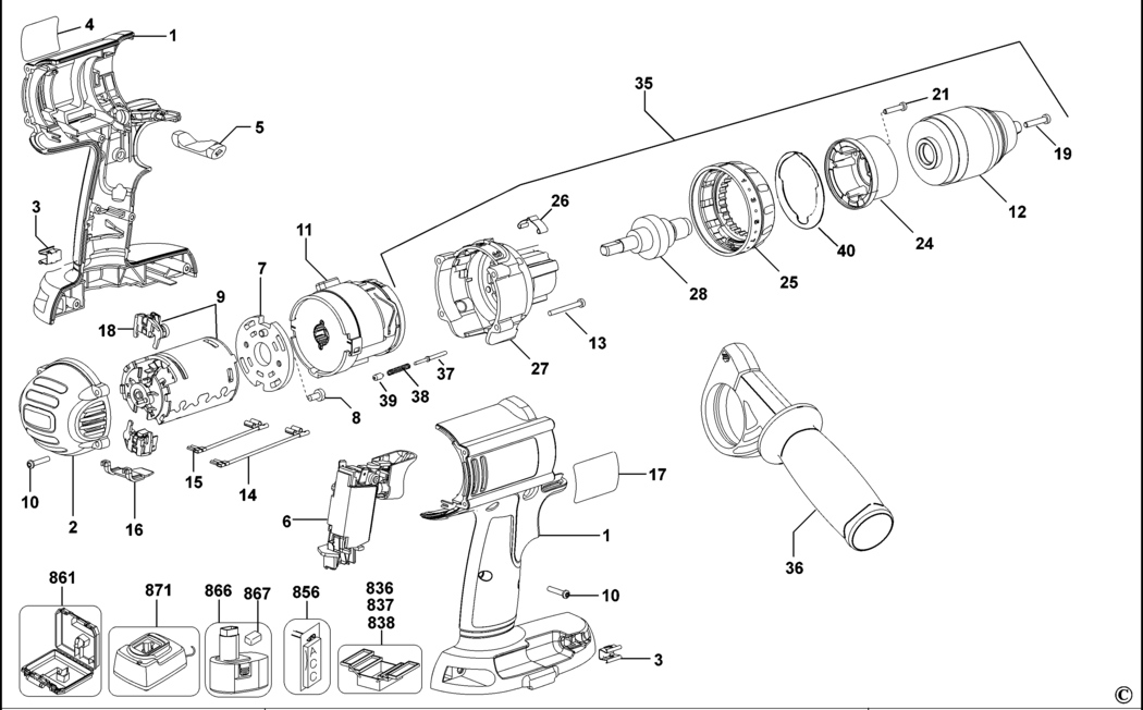 Dewalt DC920K Type 1 Cordless Drill Spare Parts