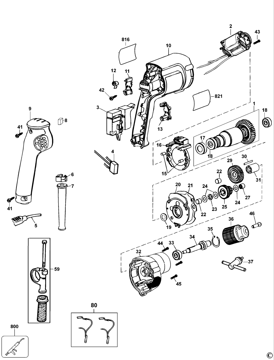 Dewalt D21101 Type 1 Rotary Hammer Drill Spare Parts