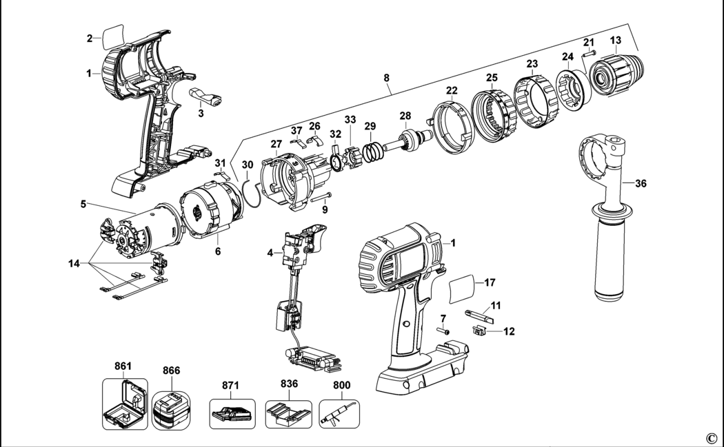 Dewalt DC901 Type 1 Cordless Drill Spare Parts