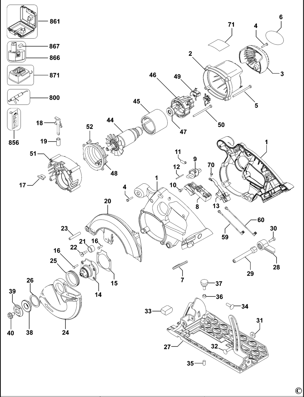 Dewalt DC390K Type 1 - XE Cordless Circular Saw Spare Parts