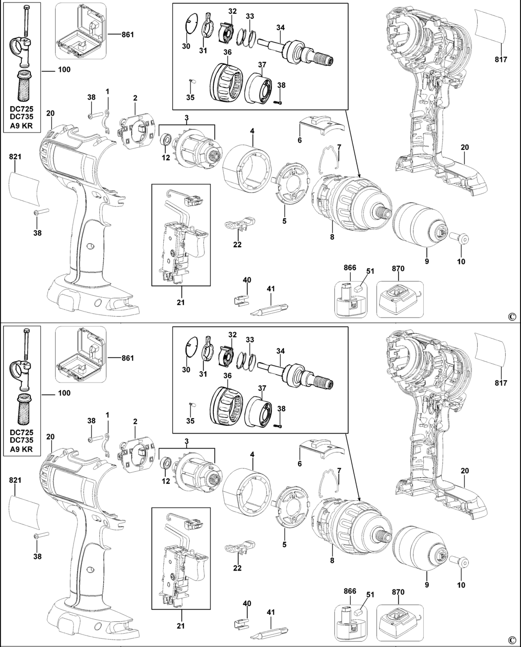 Dewalt DC725K Type 10 Cordless Drill Spare Parts