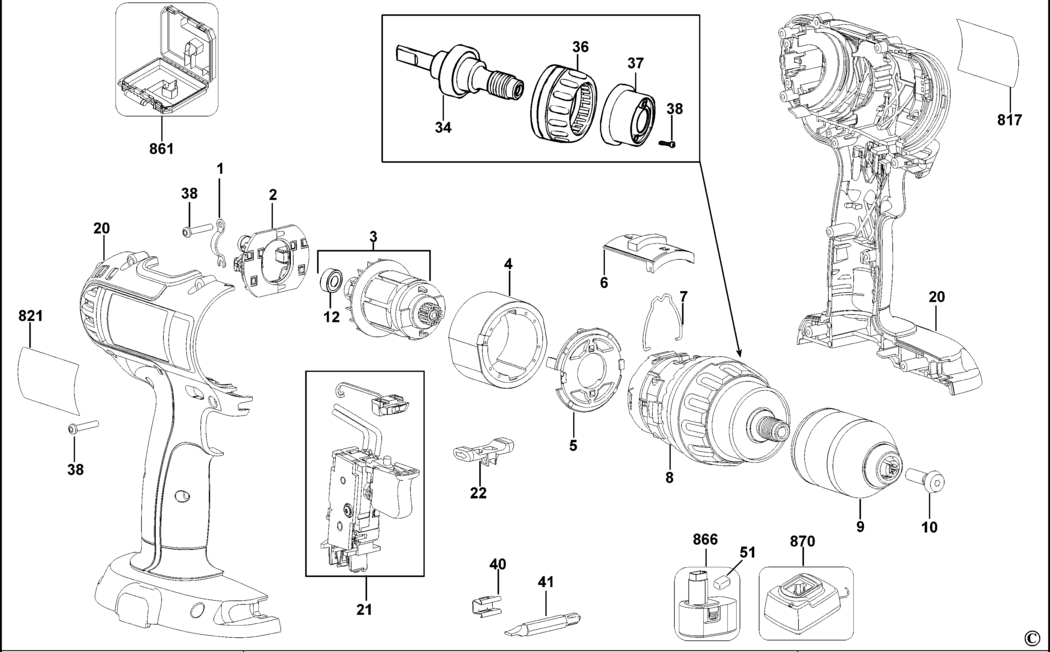 Dewalt DC722K Type 10 Cordless Drill Spare Parts