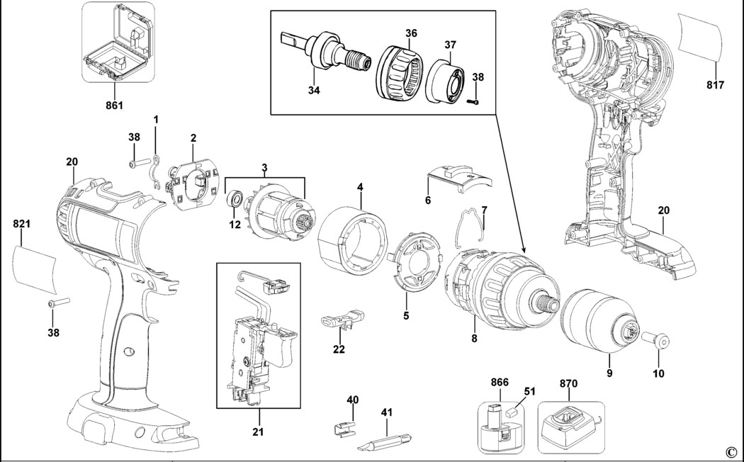 Dewalt DC730K Type 10 Drill/driver Spare Parts