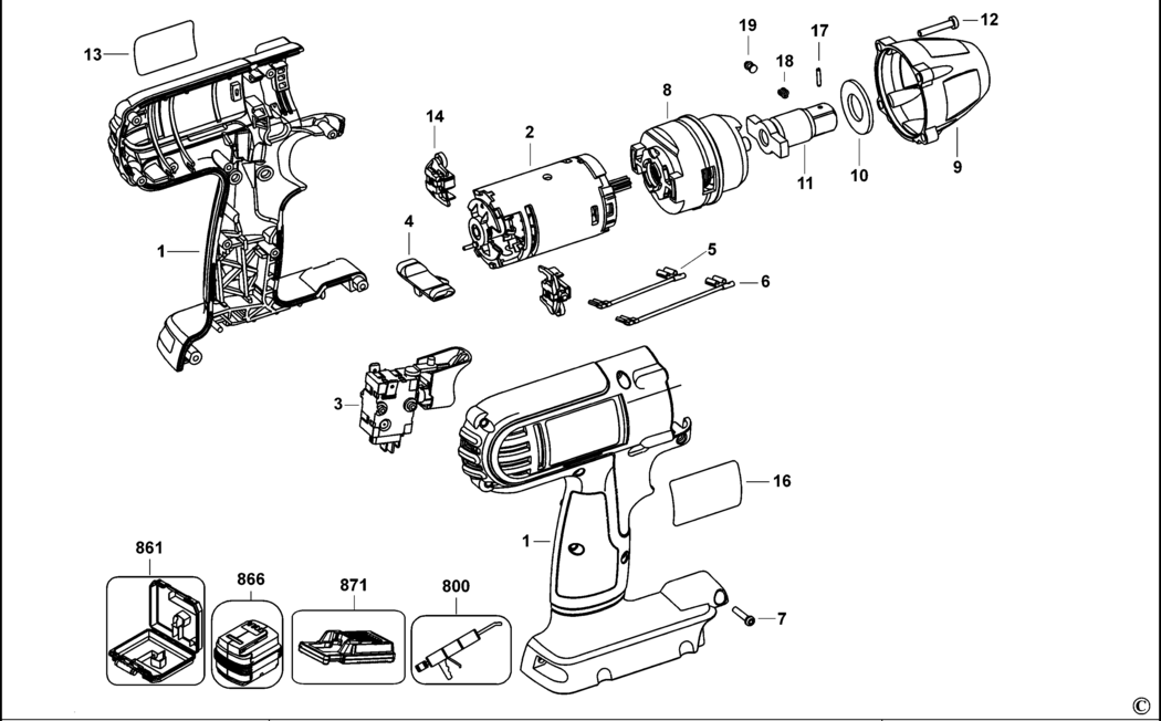 Dewalt DC810 Type 1 Impact Wrench Spare Parts
