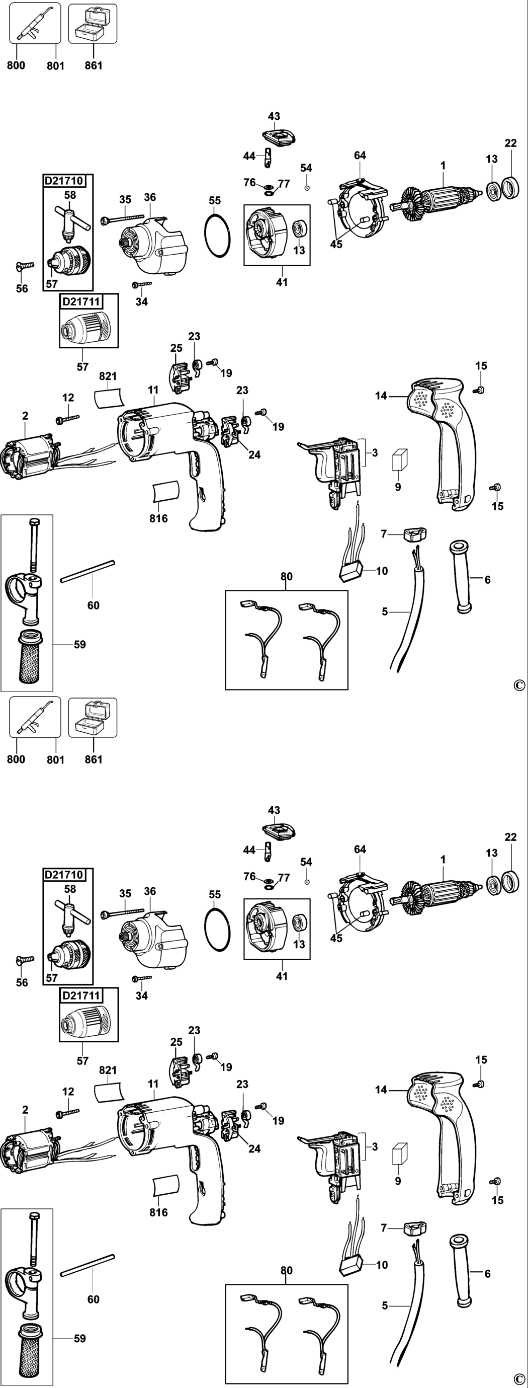 Dewalt D21710 Type 5 Hammer Drill Spare Parts