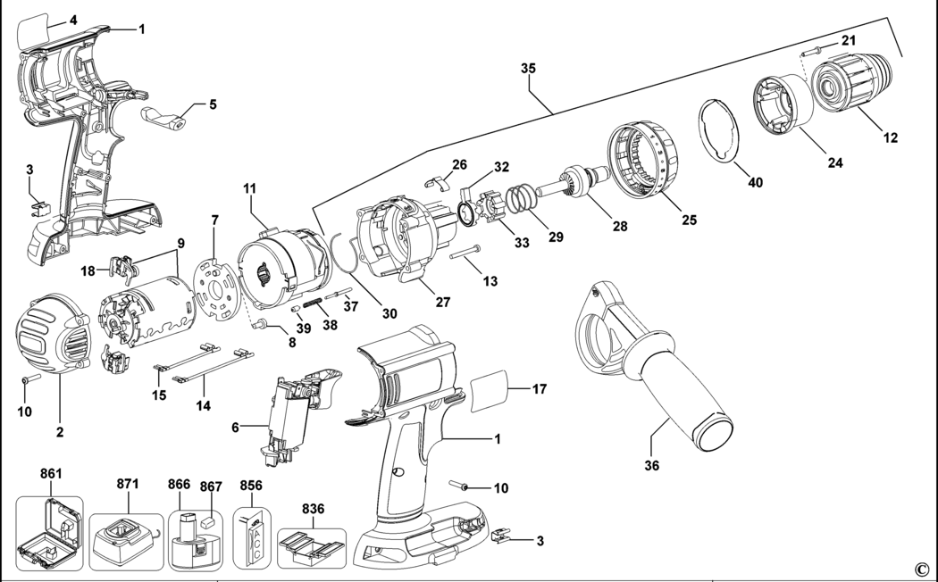 Dewalt DC945K Type 1 Cordless Drill Spare Parts