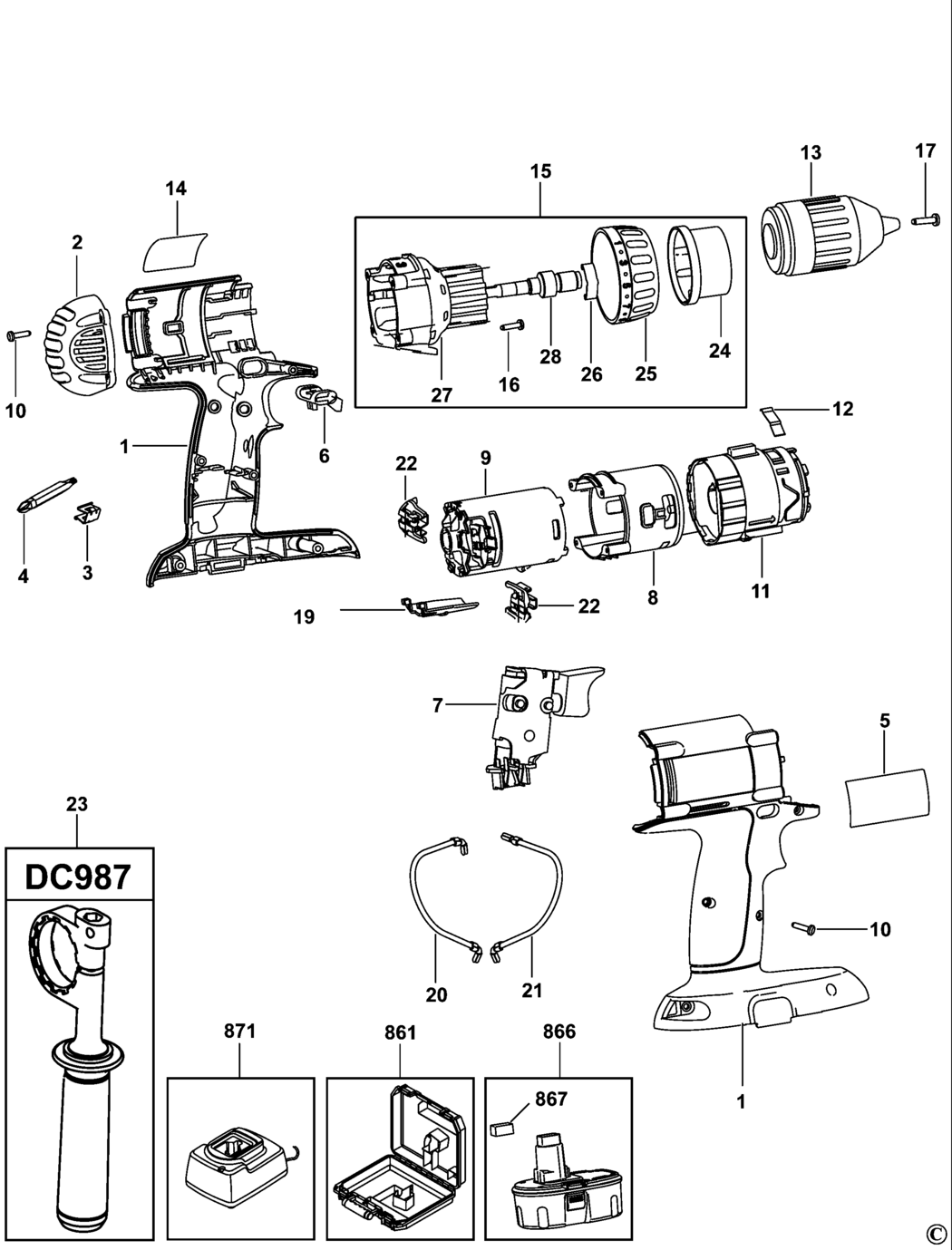Dewalt DC983 Type 1 Cordless Drill Spare Parts