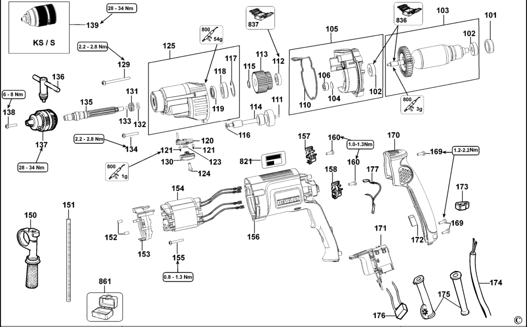 Dewalt D21805 Type 2 Drill Spare Parts