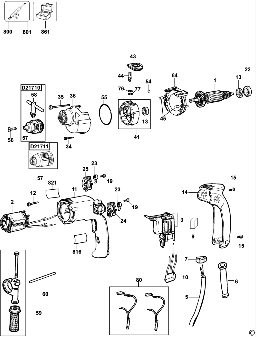 Dewalt D21711 Type 5 Hammer Drill Spare Parts