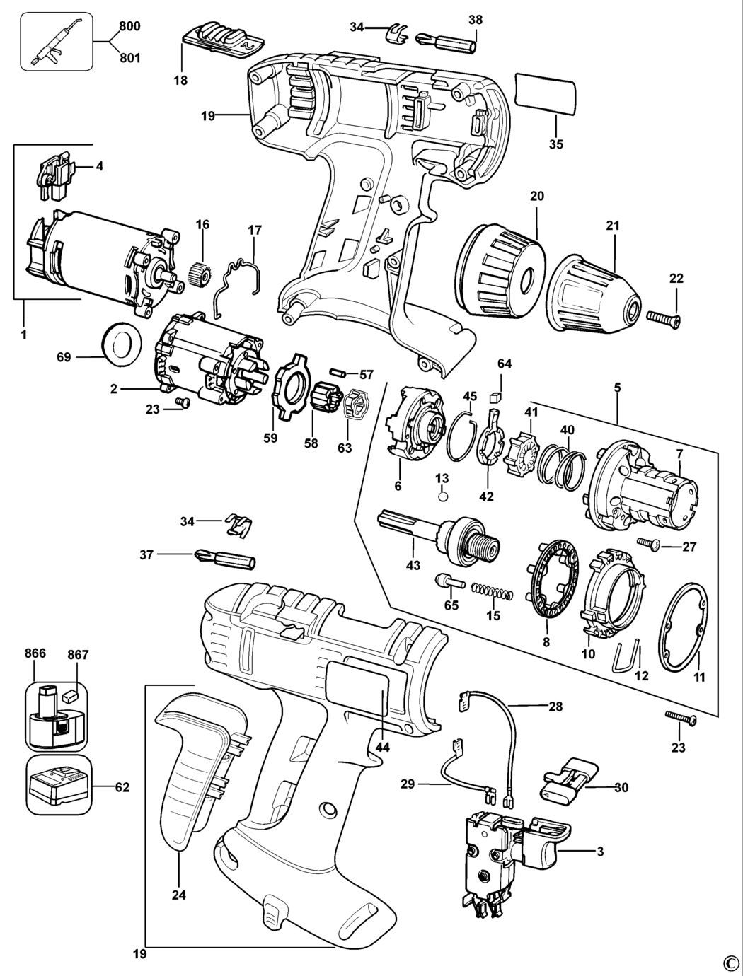 Dewalt DW912K2 Type 10 Cordless Drill Spare Parts