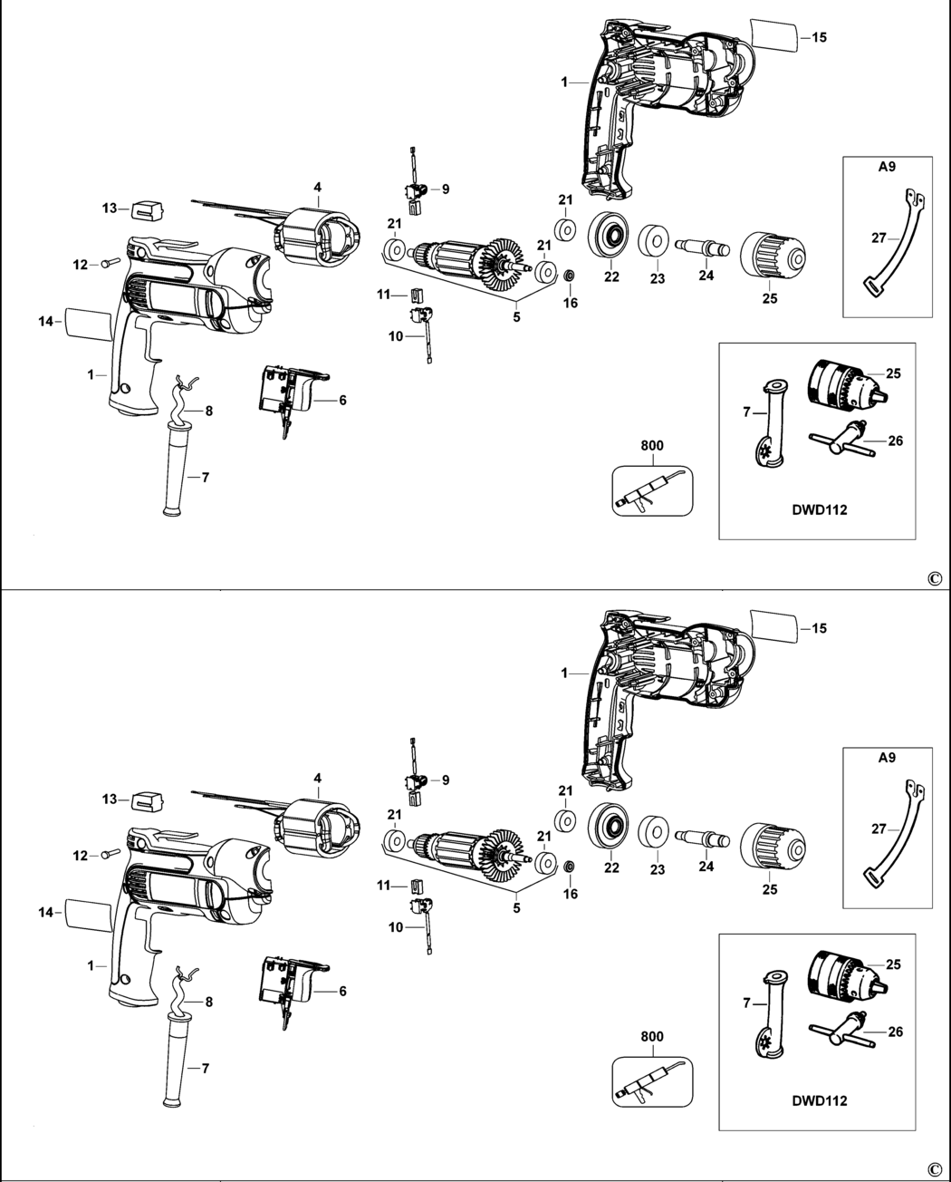 Dewalt DWD112S Type 1 Drill Spare Parts