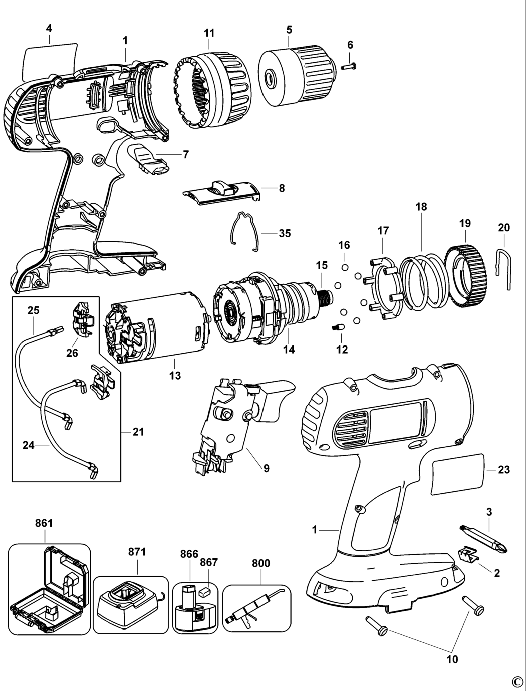 Dewalt DW928K2 Type 1 Cordless Drill Spare Parts