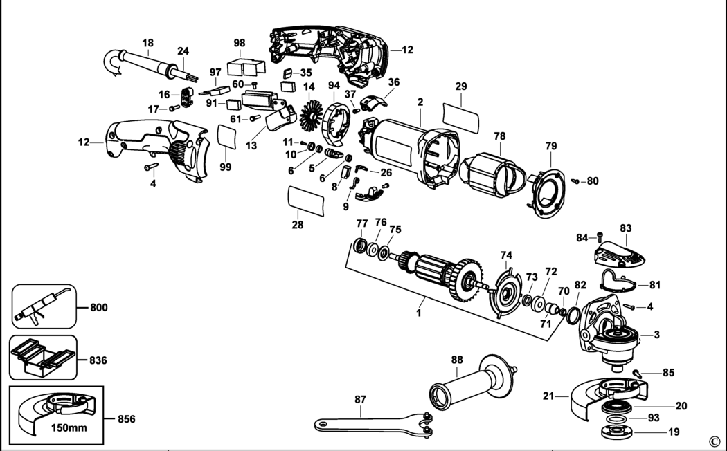 Dewalt D28065 Type 2 Small Angle Grinder Spare Parts