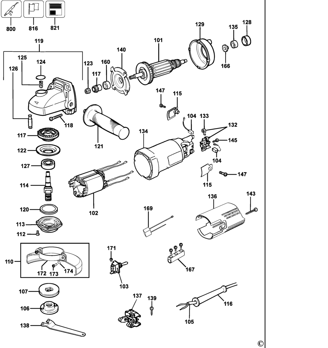 Dewalt DW803 Type 6 Small Angle Grinder Spare Parts