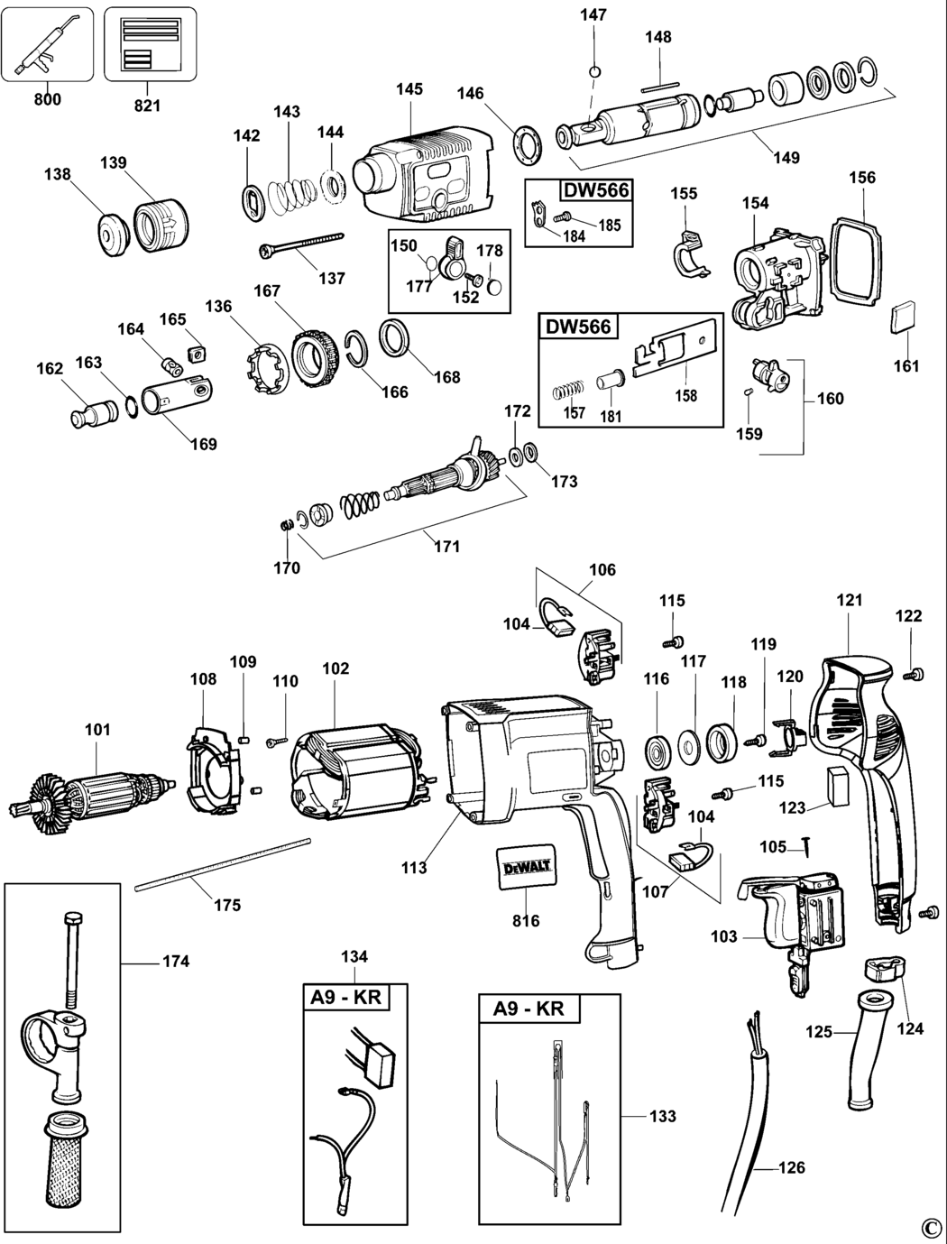 Dewalt DW566K Type 5 Rotary Hammer Spare Parts