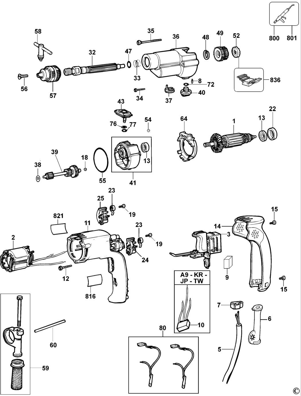 Dewalt D21720 Type 5 Hammer Drill Spare Parts