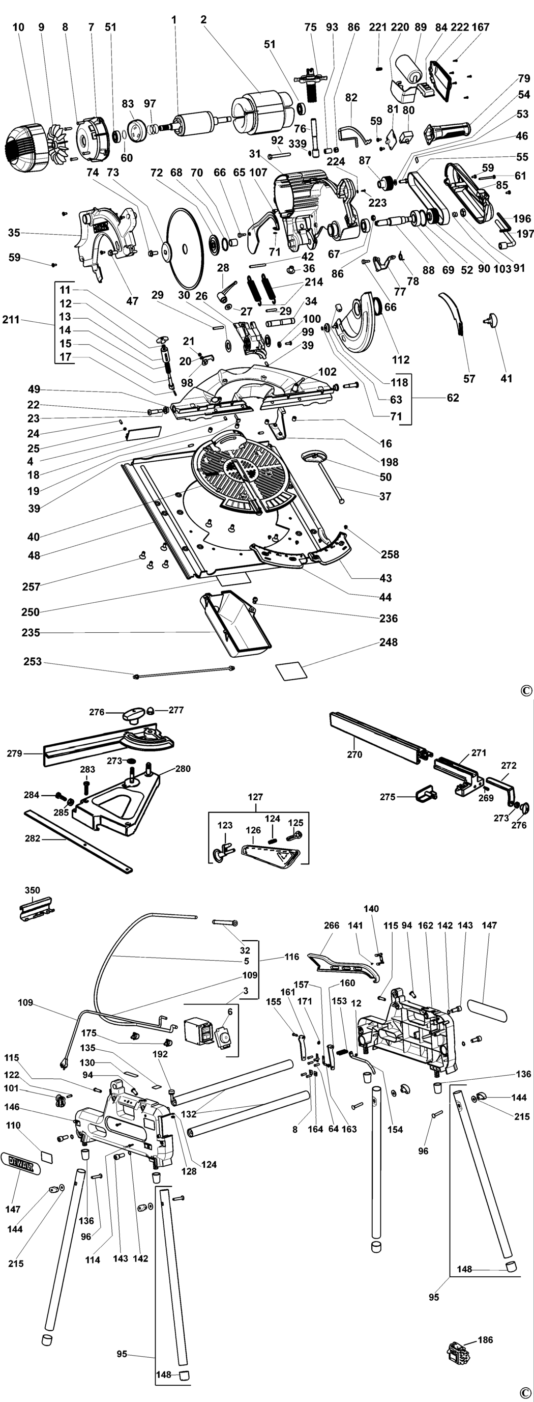 Dewalt DW743 Type 6 Combination Saw Spare Parts