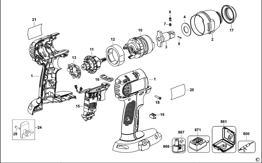 Dewalt DC830 Type 10 Impact Wrench Spare Parts