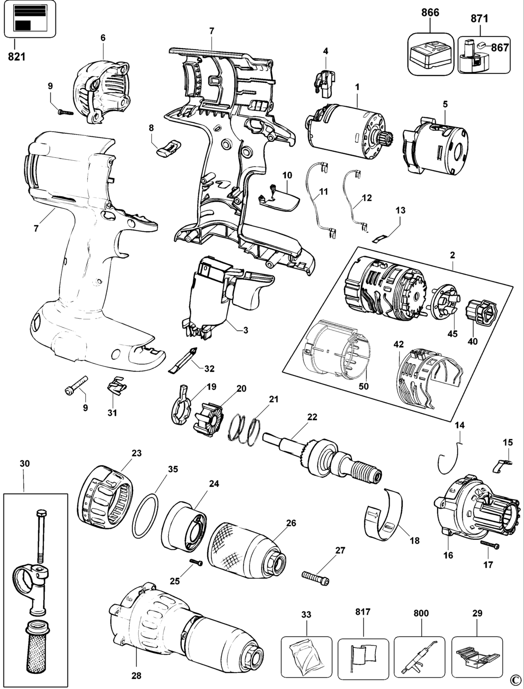 Dewalt DC988K Type 12 Cordless Drill 18v Li-ion Spare Parts