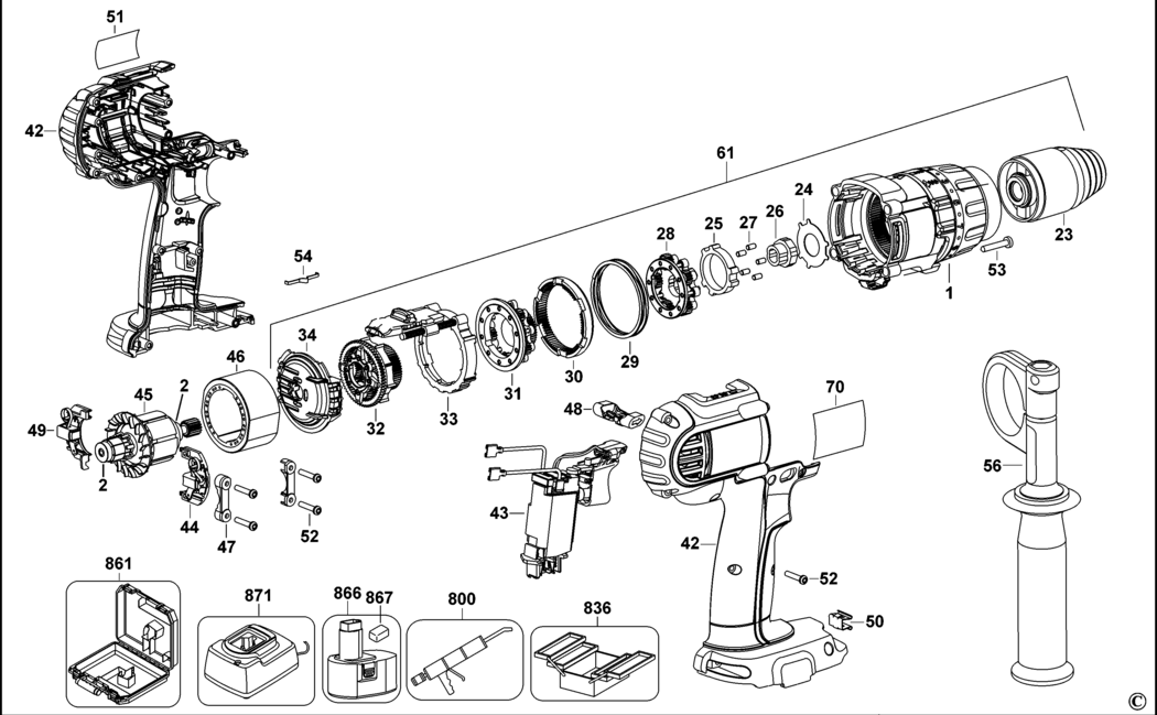 Dewalt DCD970 Type 1 Hammer Drill Spare Parts
