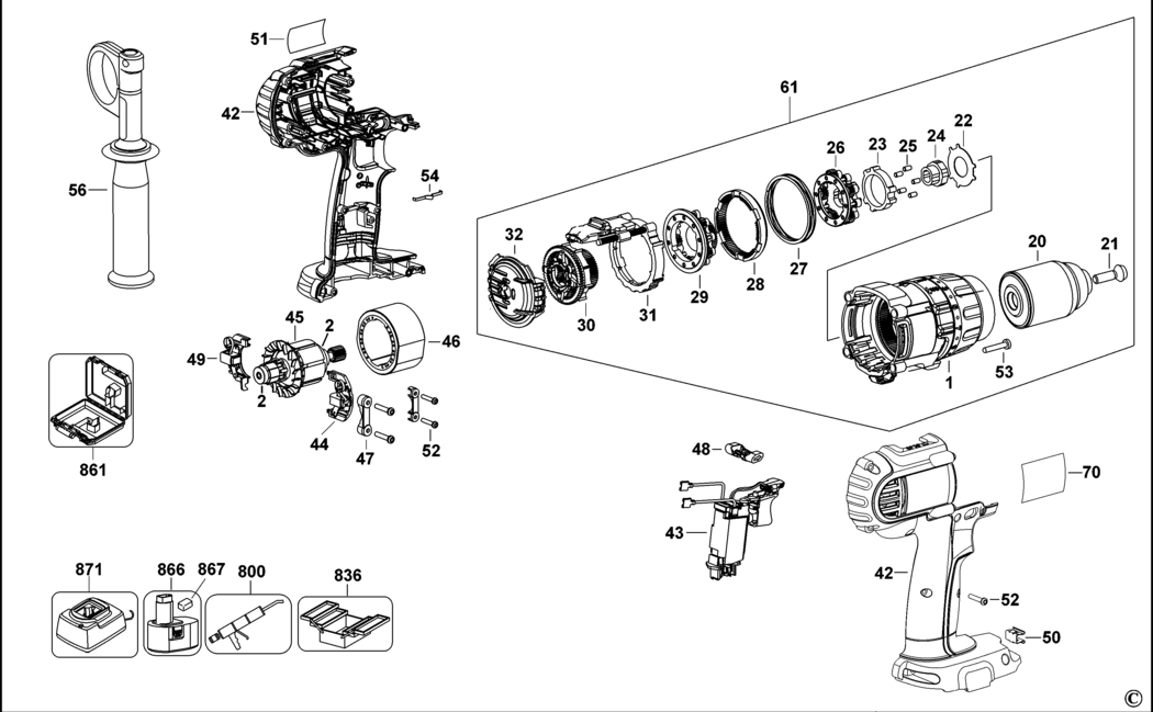 Dewalt DCD960 Type 1 C'less Drill/driver Spare Parts