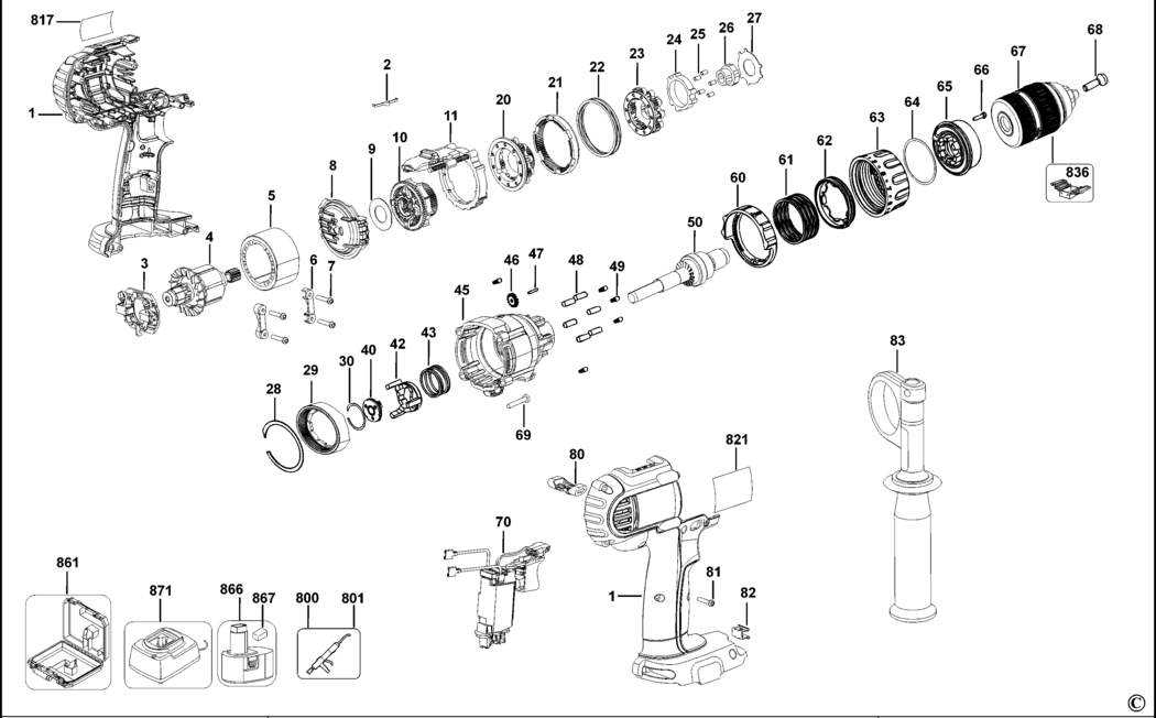 Dewalt DCD940 Type 10 C'less Drill/driver Spare Parts