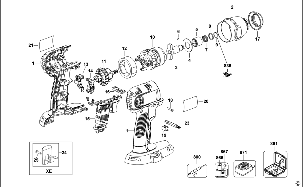 Dewalt DC837 Type 2 Impact Wrench Spare Parts