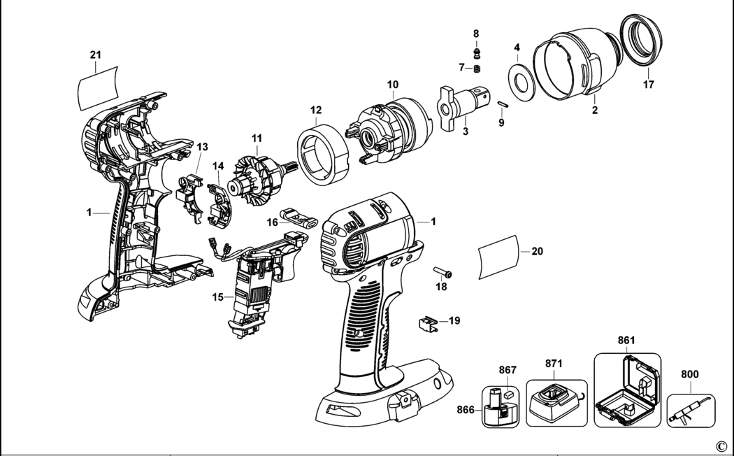 Dewalt DC822 Type 2 Impact Wrench Spare Parts