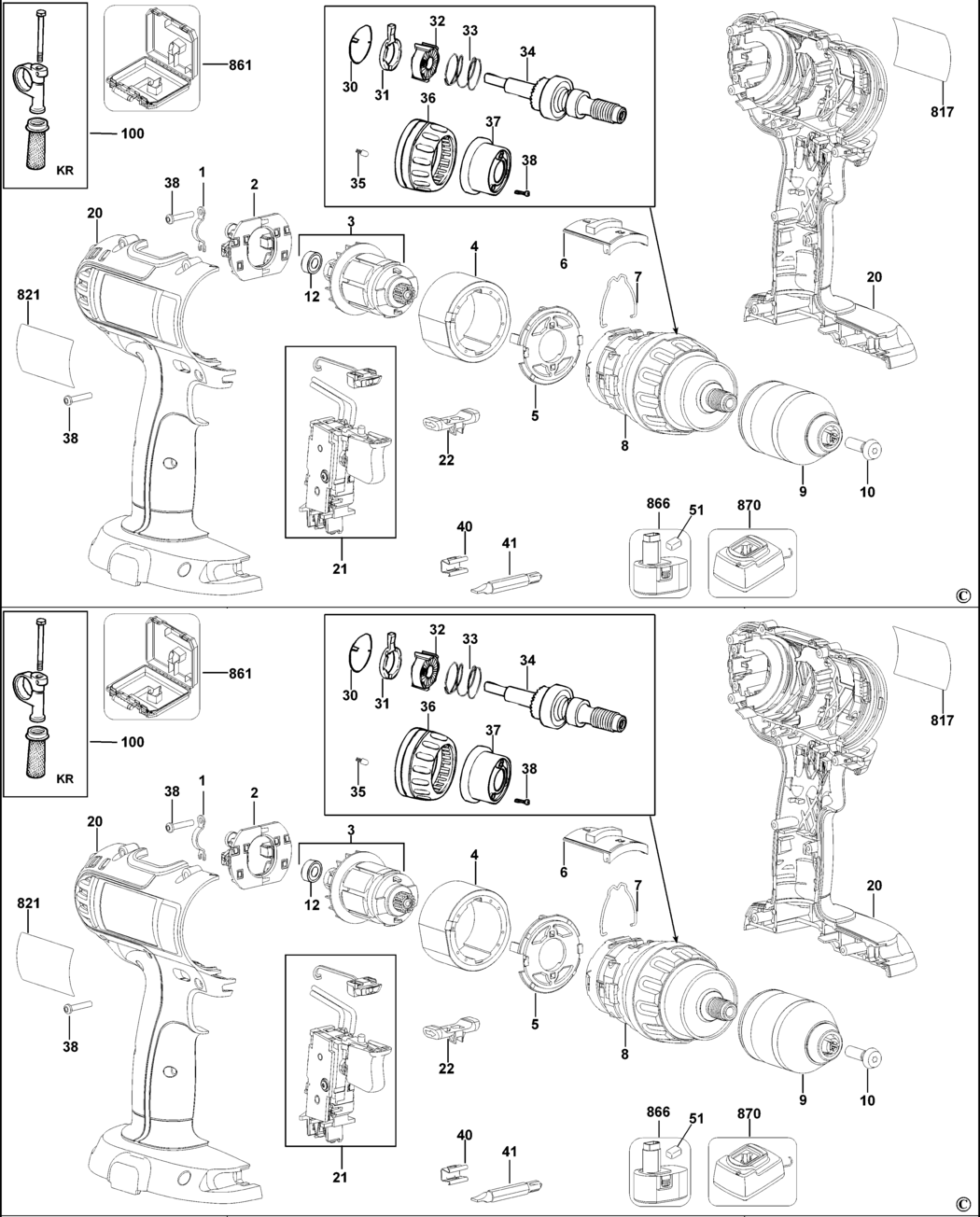 Dewalt DC737K Type 1 Cordless Drill Spare Parts