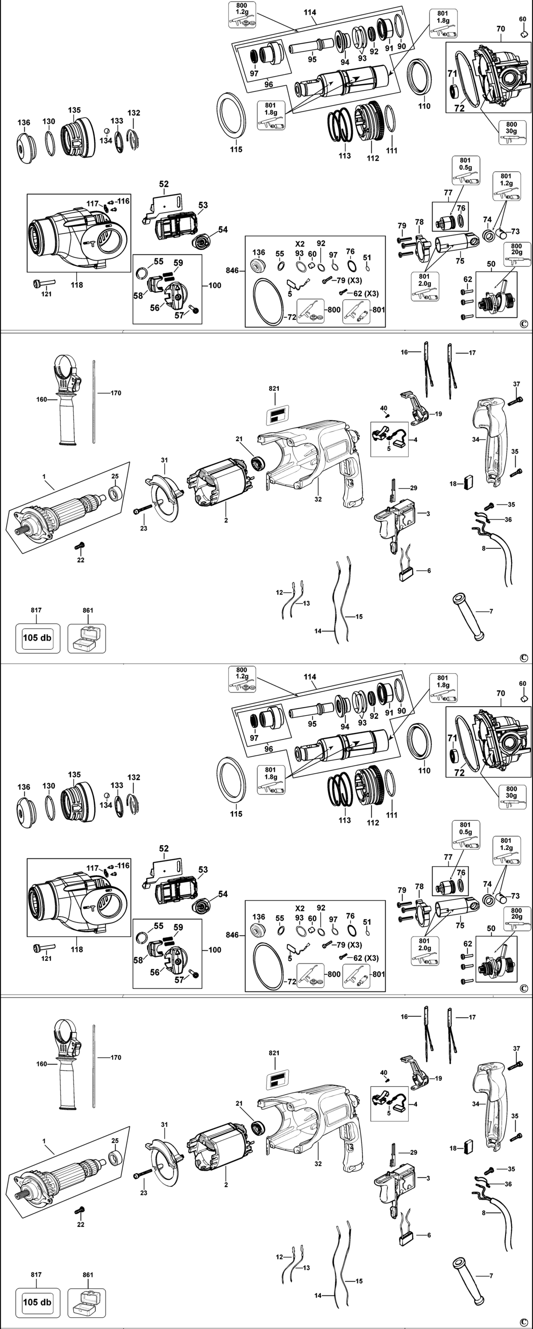 Dewalt D25112K Type 2 Rotary Hammer Spare Parts