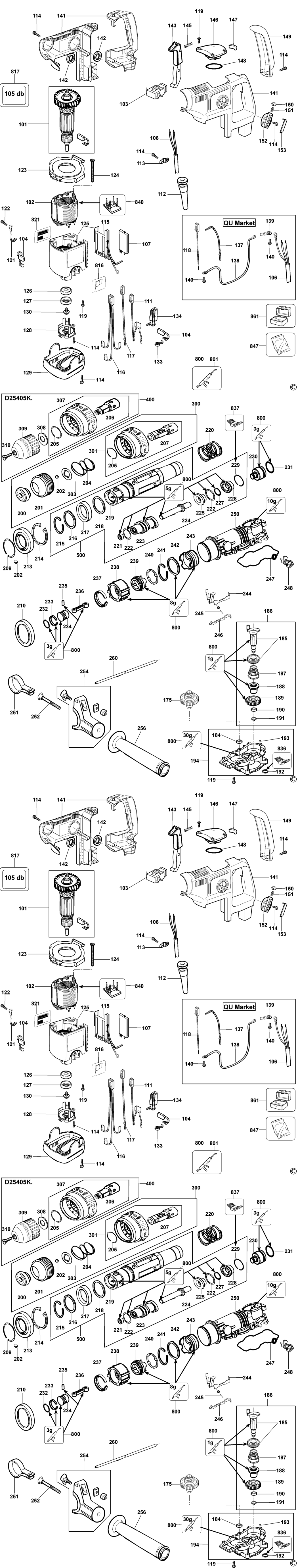 Dewalt D25404K Type 3 Hammer Spare Parts