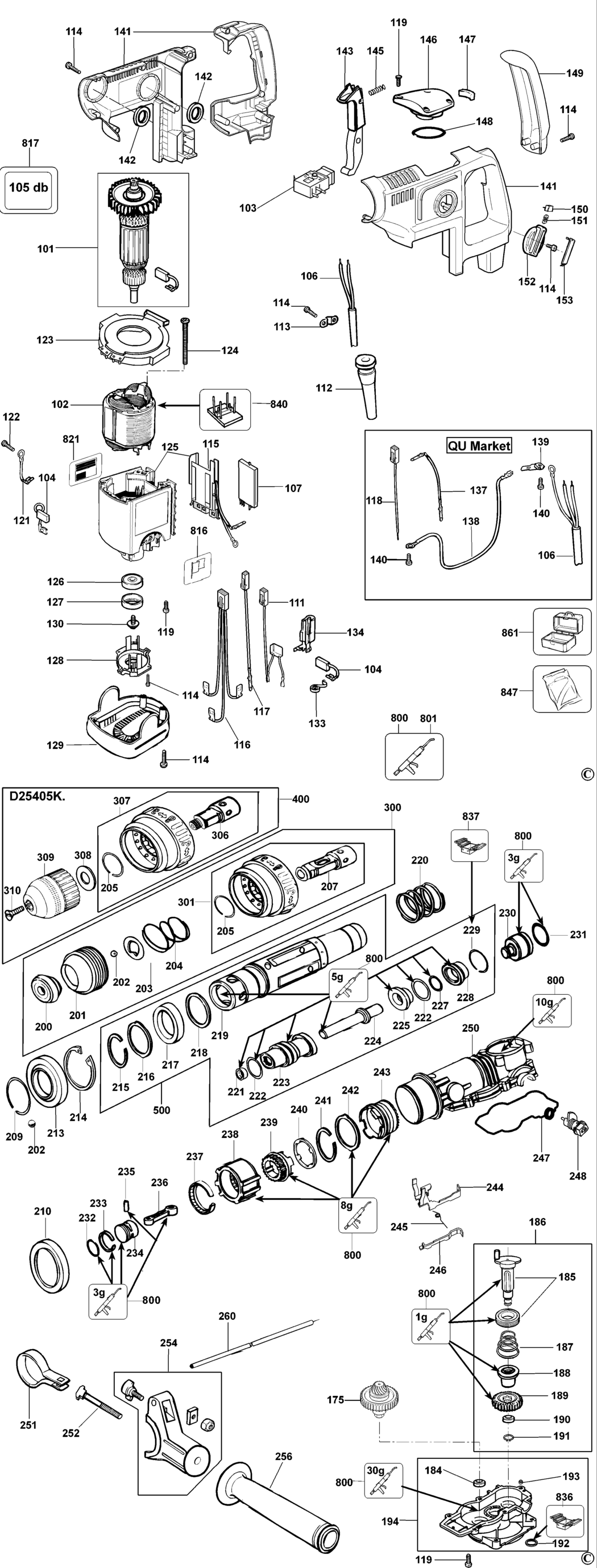 Dewalt D25405K Type 3 Hammer Spare Parts