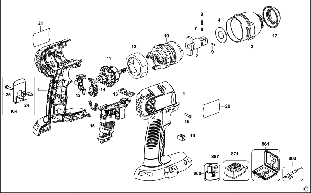 Dewalt DC840 Type 2 Impact Wrench Spare Parts