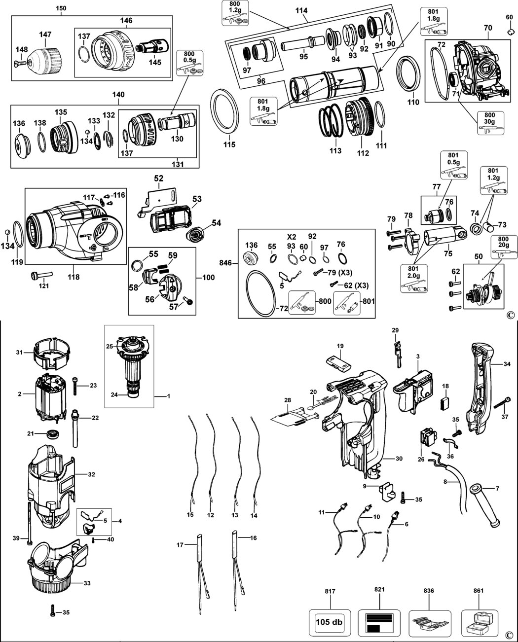 Dewalt D25314K Type 2 Rotary Hammer Spare Parts