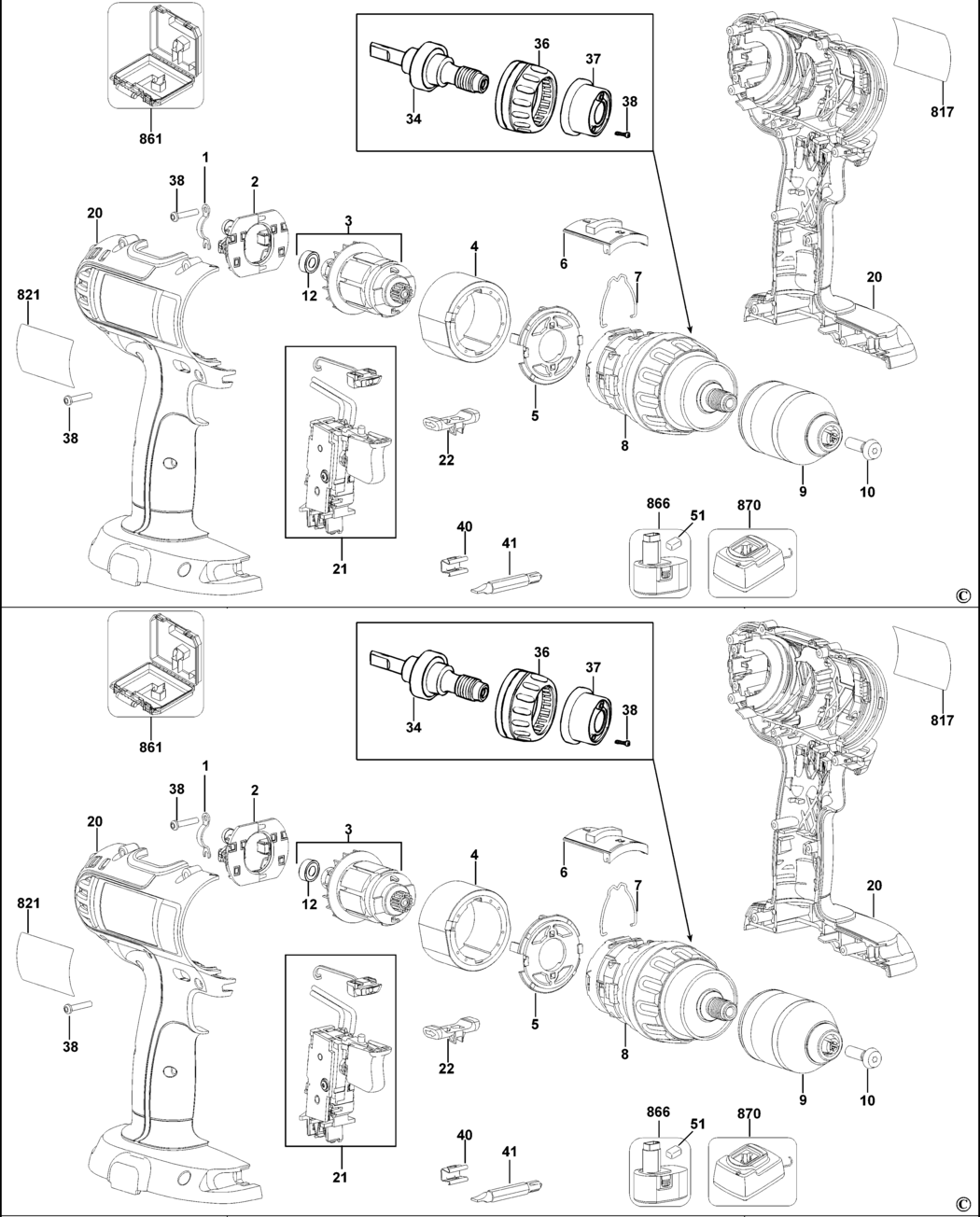 Dewalt DC722C2 Type 10 Cordless Drill Spare Parts