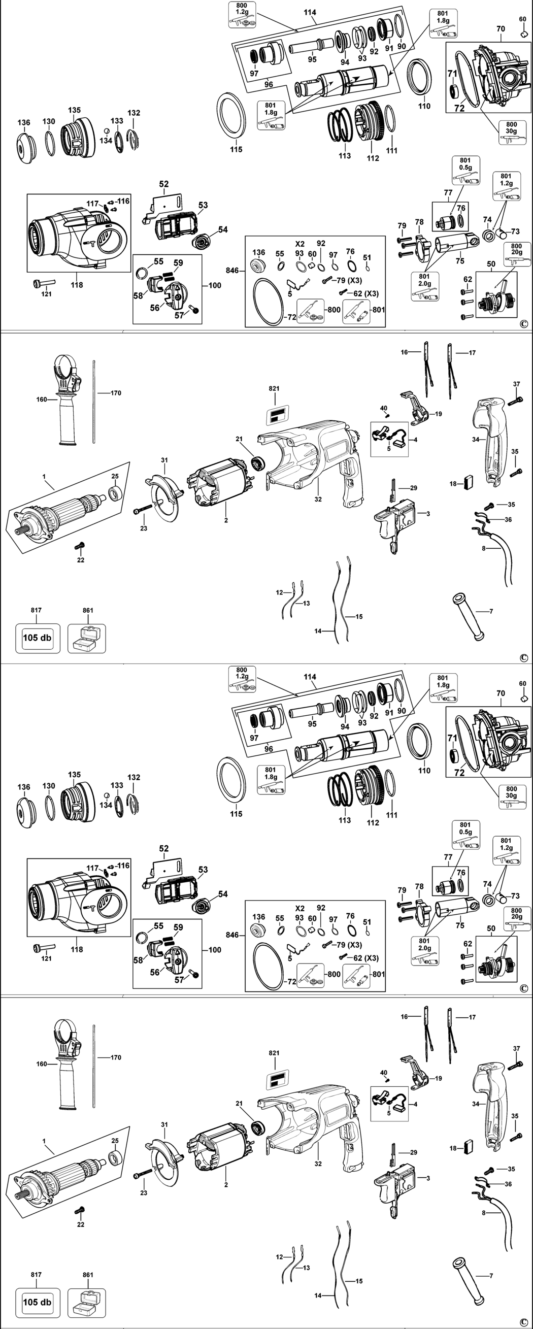 Dewalt D25102K Type 4 Rotary Hammer Spare Parts