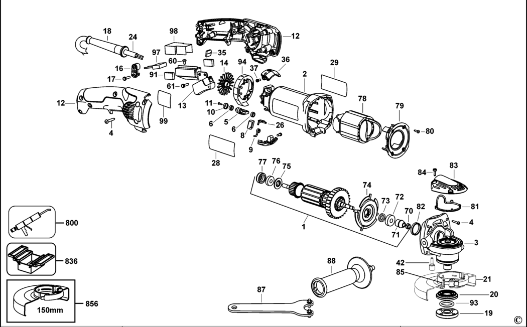 Dewalt D28065 Type 3 Small Angle Grinder Spare Parts